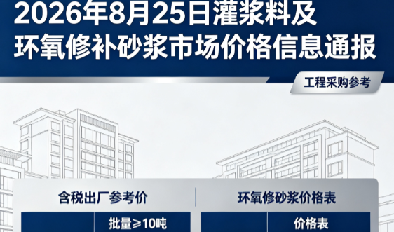 天峻2026年8月25日灌浆料及环氧修补砂浆市场价格信息通报